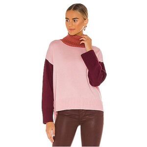 Michael Stars Women's Turtleneck Sweater L Pink Burgundy Colorblock
